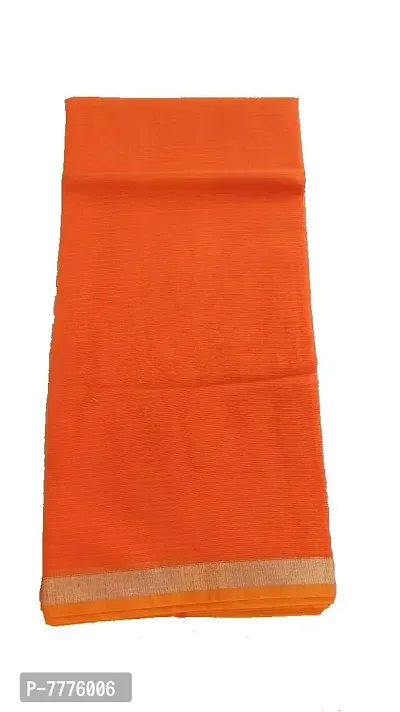 Anny Designer women's kota doria plain cotton saree/girl's sari with blouse piece (free size)(Coquelicot Orange)-thumb0