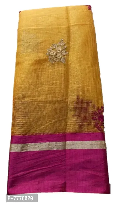 Women's Banarasi Synthetic Banarasi Saree with Blouse Piece (Dark Yellow with Golden and Maroon Work and Maroon Border)