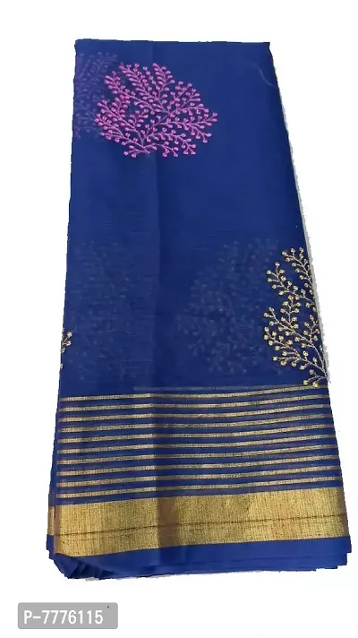 Anny Women's kota doria printed Saree with blouse piece (Navy blue with multicolor work and golden border)