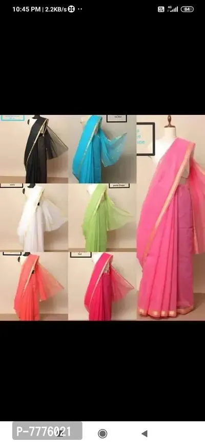 Anny Designer women's kota doria plain cotton saree/girl's sari with blouse piece (free size)(Black)-thumb2