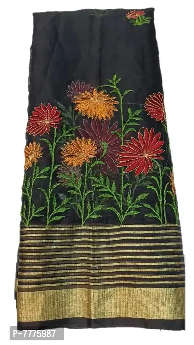 Women's Banarasi Cotton Saree With Blouse Piece (jp-85471255968_Black With Multicolor Work, Golden Border)