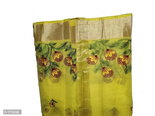 JP Women's Synthetic Kota Doria Applique Floral Work and Golden Border Banarasi Saree (jp-854712565214, Multicolour)-thumb3