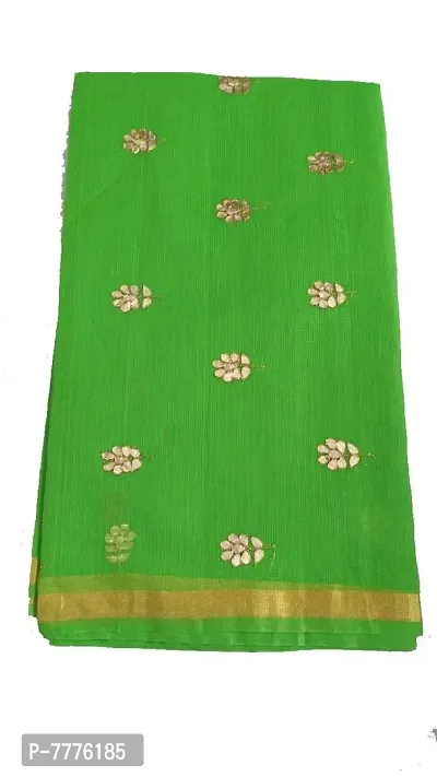 Women's Banarasi Cotton Saree (jp-85471255968_Green, Parrot Green with Golden Work & Border)