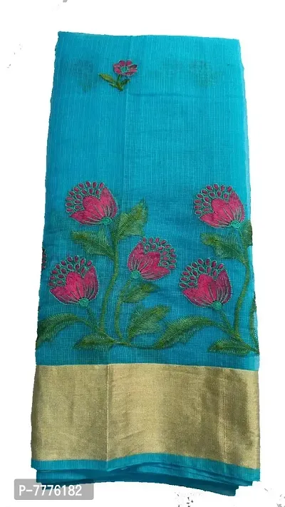 Women's Banarasi Kota Doria Saree With Blouse Piece (jp-854712565214_French Blue With Multicolor, Golden)