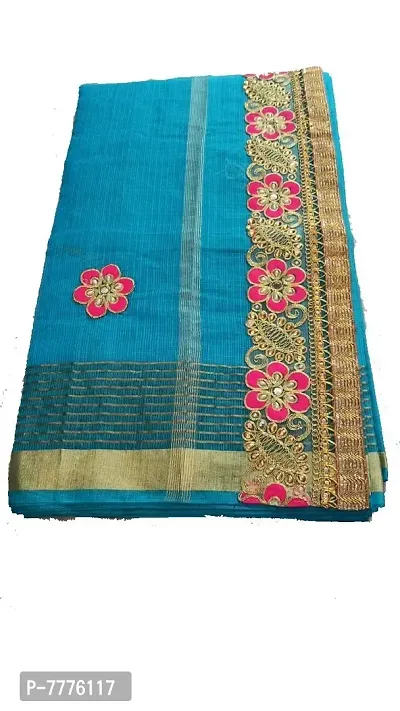 Anny Designer women's Saree with gota patti work/girl's sari with blouse piece (free size)(Cerulean Blue)