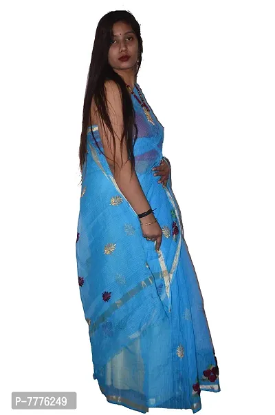 Women's & Girl's Kota Doria Cotton Saree with Blouse Piece (262146621_Blue)-thumb3