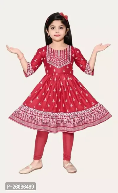 Stylish Cotton Red Frock For Girl-thumb0