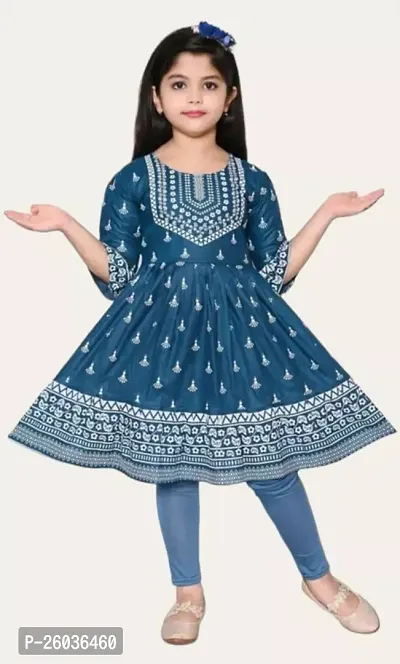 Stylish Cotton Blue Frock For Girl-thumb0