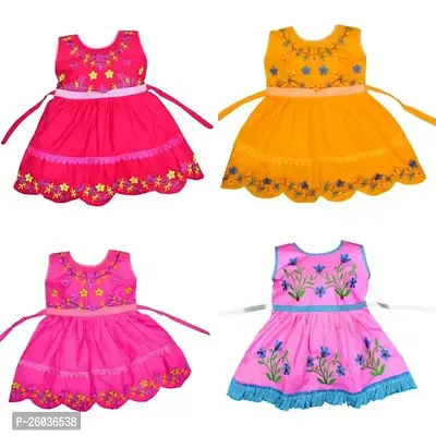 Stylish Cotton Multicoloured Frock For Girl Pack Of 4-thumb0