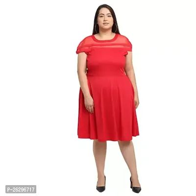 Women's Solid Round Neck Red Dresses-thumb0