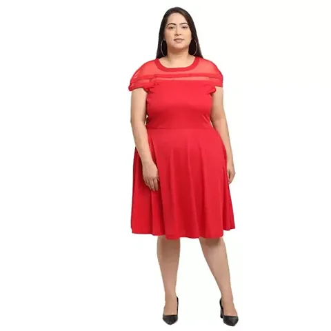 Women's Hojri Solid Knee Length Fit and Flare Dress (Red, Size: 3XL)-PID41577