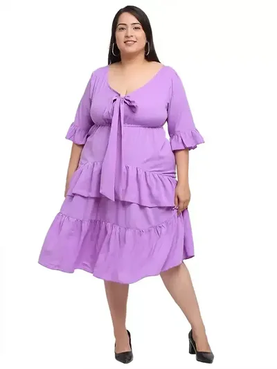 Women's Crepe Solid Knee Length Fit and Flare Dress (Purple, Size: 5XL)-PID41576