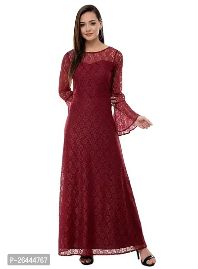 Women's Floral Round Neck Maroon Dresses