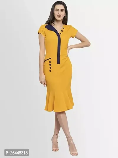 Women's Solid V-neck Yellow Dresses-thumb0