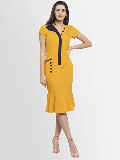 Women's Solid V-neck Yellow Dresses