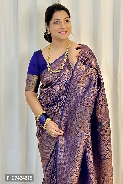 Soft Silk Blue Banarasi Saree Without Blouse Piece-thumb0