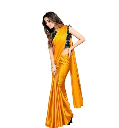 Satin Solid Sarees with Blouse Piece