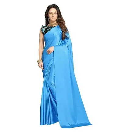 ANANT DESIGNER STUDIO Women's Satin Silk Plain Saree with Designer Blouse Piece Digital Printed