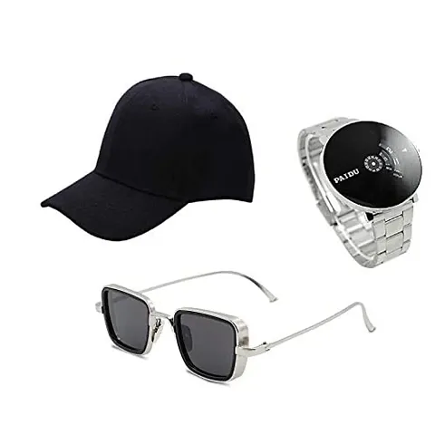 SELLORIA Boy's Combo Pack of Analogue Stainless Watch with Sunglass (Black)