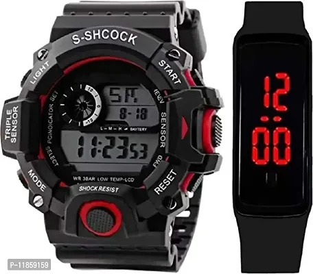 SELLORIA Digital Unisex-Child Watch (Black Dial) (Pack of 2)