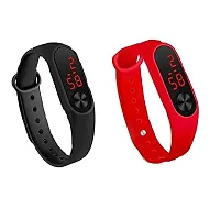 SELLORIA Red & Black Slim Digital Purple Dial Led Bracelet Band Watch for Boys and Girls Combo Set of 2-thumb2