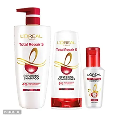 L'Oreal Paris Repairing Shampoo 1L + Restoring Conditioner 180ml + Smoothening and Repairing Serum 80ml For Damaged and Weak Hair, With Pro-Keratin, Ceramide+UV...