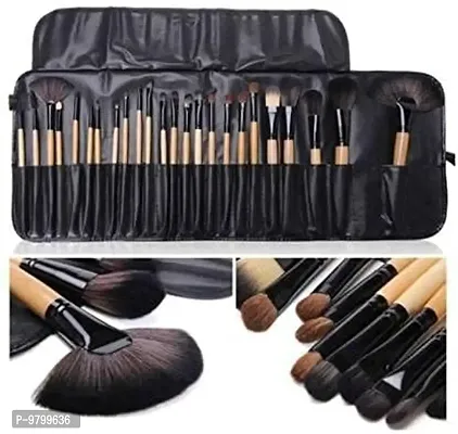 XBY Fiber Bristle Makeup Brush Set with Black Leather Case- BLACK, 24 Pieces