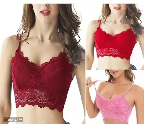 Fancy Net Bralette Lightly Padded Bras For Women Pack Of 3-thumb0