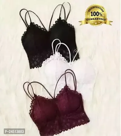 Fancy Net Bralette Padded Bras For Women Pack Of 3-thumb0