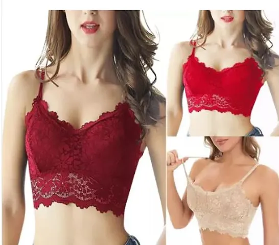 Stylish Fancy Designer Net Solid Bras For Women Pack Of 3