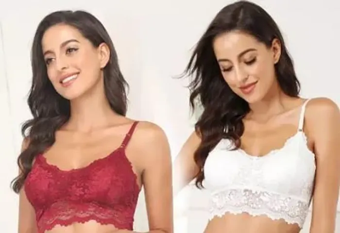 Stylish Fancy Designer Net Solid Bras For Women Pack Of 2