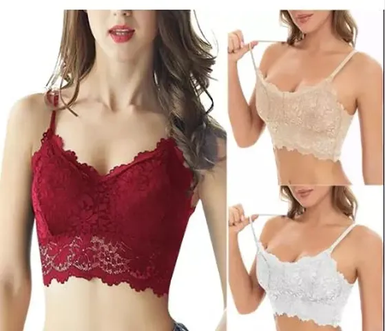 Stylish Fancy Designer Net Solid Bras For Women Pack Of 3