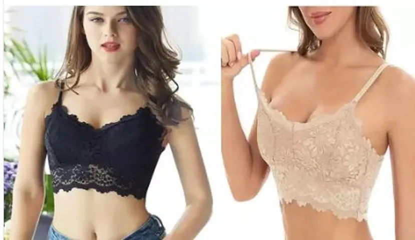 Stylish Fancy Designer Net Solid Bras For Women Pack Of 2