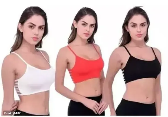 Fancy Cotton Blend Sports Padded Bras For Women Pack Of 3-thumb0