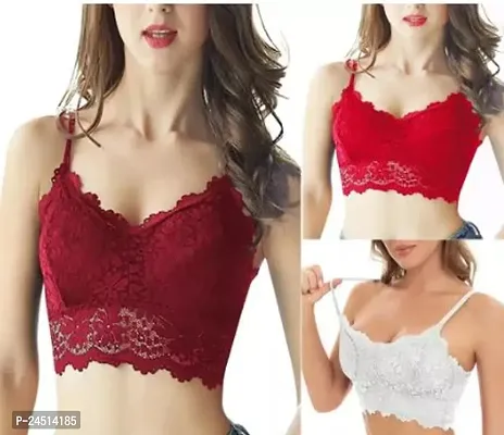 Fancy Net Bralette Lightly Padded Bras For Women Pack Of 3