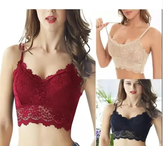 Stylish Fancy Designer Net Solid Bras For Women Pack Of 3