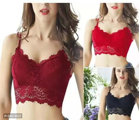 Fancy Net Bralette Lightly Padded Bras For Women Pack Of 3