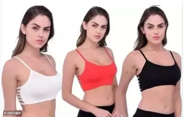 Fancy Cotton Blend Sports Padded Bras For Women Pack Of 3