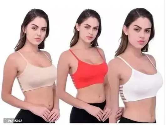 Fancy Cotton Blend Sports Padded Bras For Women Pack Of 3