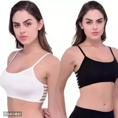 Fancy Cotton Blend Sports Padded Bras For Women Pack Of 2-thumb0