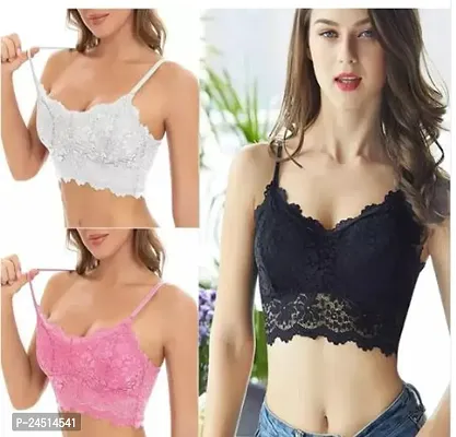 Fancy Net Bralette Lightly Padded Bras For Women Pack Of 3-thumb0