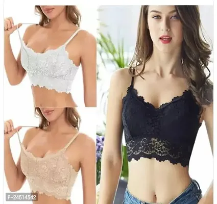 Fancy Net Bralette Lightly Padded Bras For Women Pack Of 3-thumb0