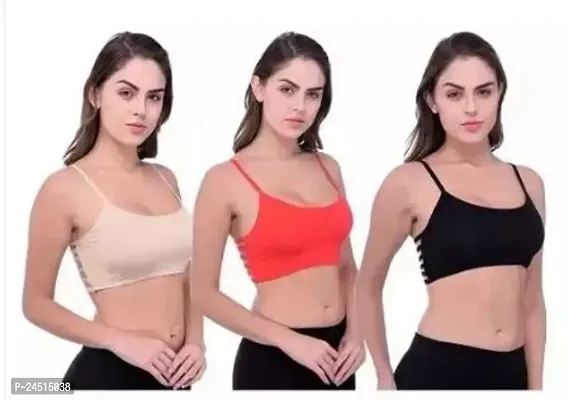 Fancy Cotton Blend Sports Padded Bras For Women Pack Of 3-thumb0