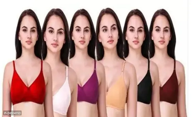 Fancy  Cotton Blend Everyday Non Padded Bras For Women Pack Of 6