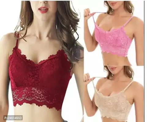 Fancy Net Bralette Lightly Padded Bras For Women Pack Of 3