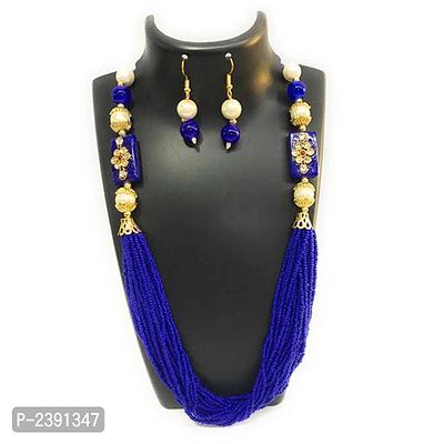 Blue Fabric American Diamond Jewllery Set