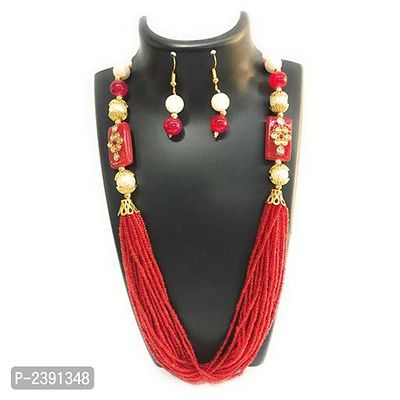 Red Fabric American Diamond Jewllery Set