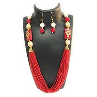 Red Fabric American Diamond Jewllery Set-thumb1