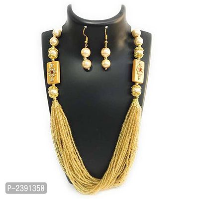 Golden Fabric American Diamond Jewllery Set