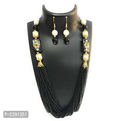 Black Fabric American Diamond Jewllery Set